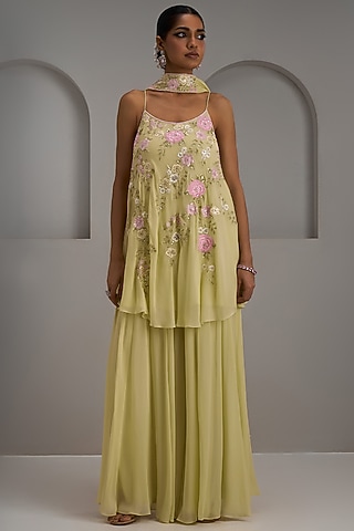 Sage Green Georgette Sharara Set by Maisolos