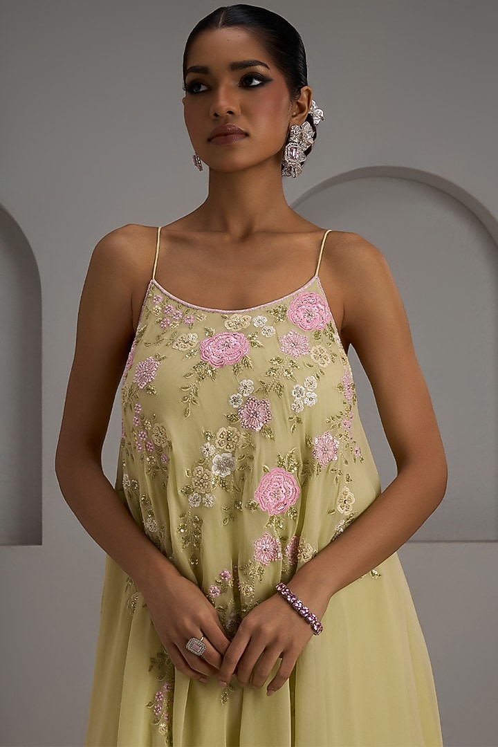 Sage Green Georgette Wedding Sharara Set by Maisolos at Pernia's Pop Up Shop