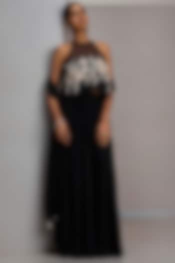 Black Georgette Flared Wedding Sharara Set by Maisolos at Pernia's Pop Up Shop