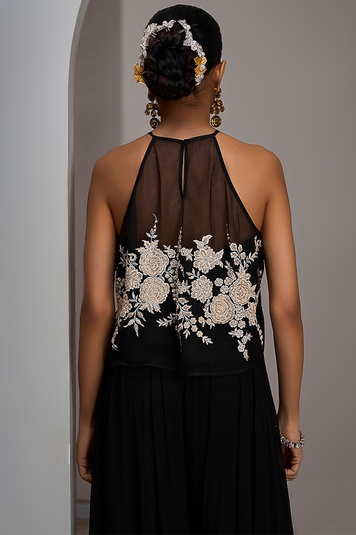 Black Georgette Flared Wedding Sharara Set by Maisolos at Pernia's Pop Up Shop