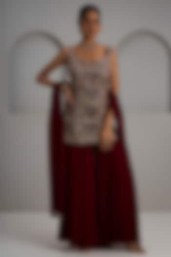 Maroon Georgette Bridal Sharara Set by Maisolos at Pernia's Pop Up Shop