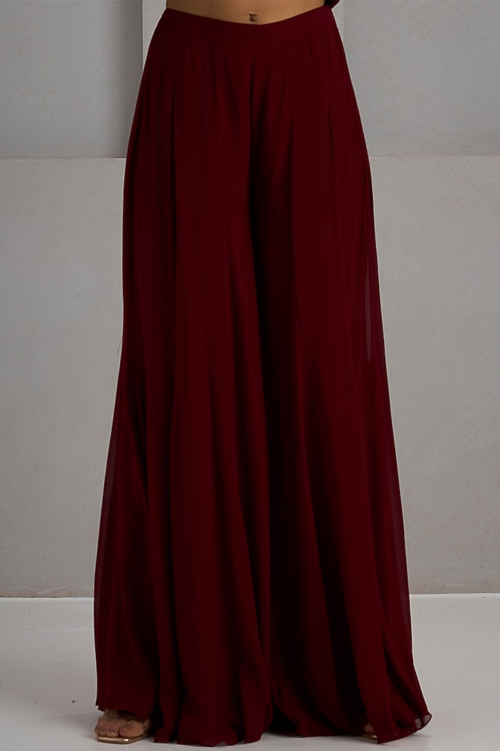 Maroon Georgette Bridal Sharara Set by Maisolos at Pernia's Pop Up Shop