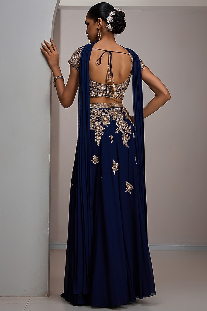 Navy Blue Georgette Embroidered Skirt Set by Maisolos at Pernia's Pop Up Shop