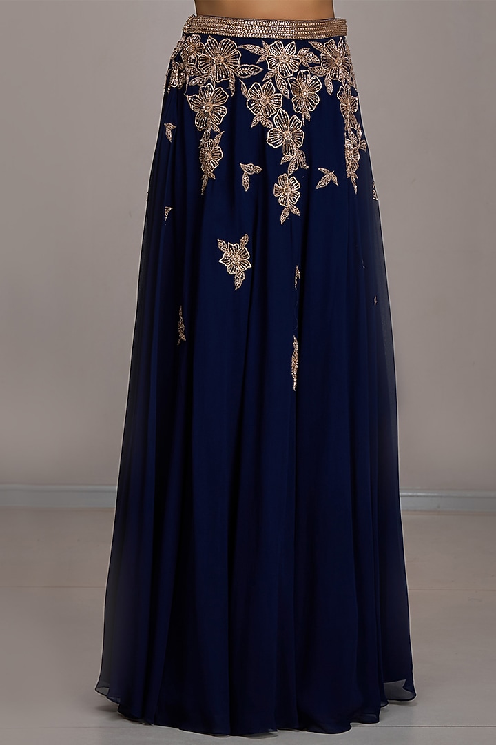 Navy Blue Georgette Embroidered Skirt Set by Maisolos at Pernia's Pop Up Shop