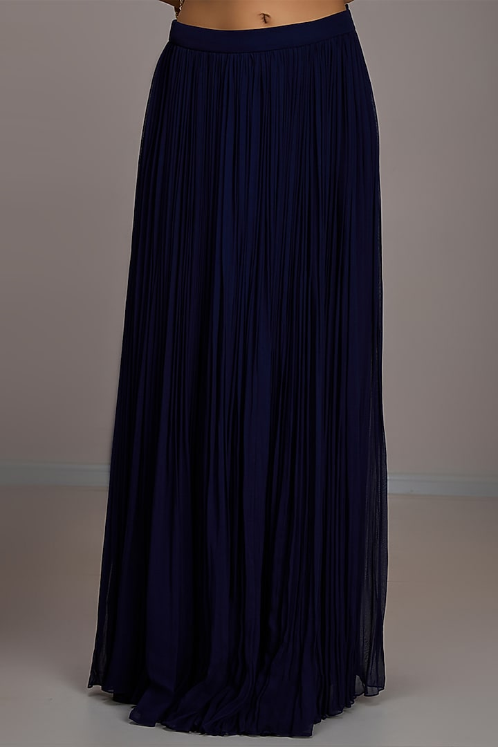 Navy Blue Georgette Gathered Skirt Set by Maisolos at Pernia's Pop Up Shop