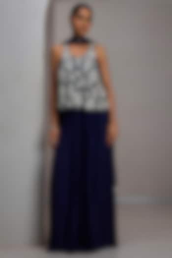 Navy Blue Georgette Wedding Sharara Set by Maisolos at Pernia's Pop Up Shop