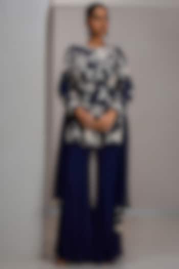 Navy Blue Net Embroidered Jacket Set by Maisolos at Pernia's Pop Up Shop