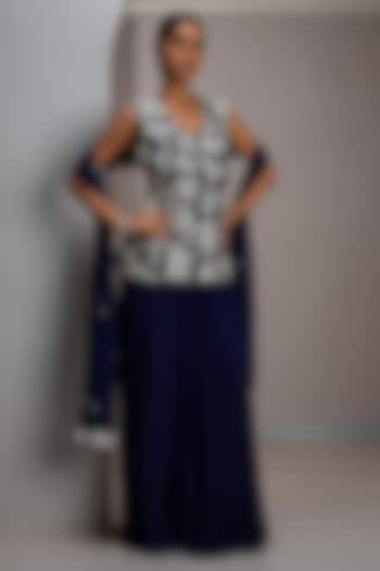 Navy Georgette Flared Party Wear Sharara Set by Maisolos at Pernia's Pop Up Shop