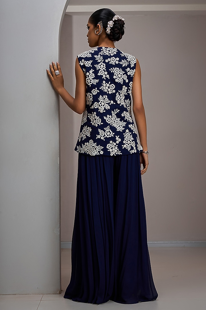 Navy Georgette Flared Party Wear Sharara Set by Maisolos at Pernia's Pop Up Shop