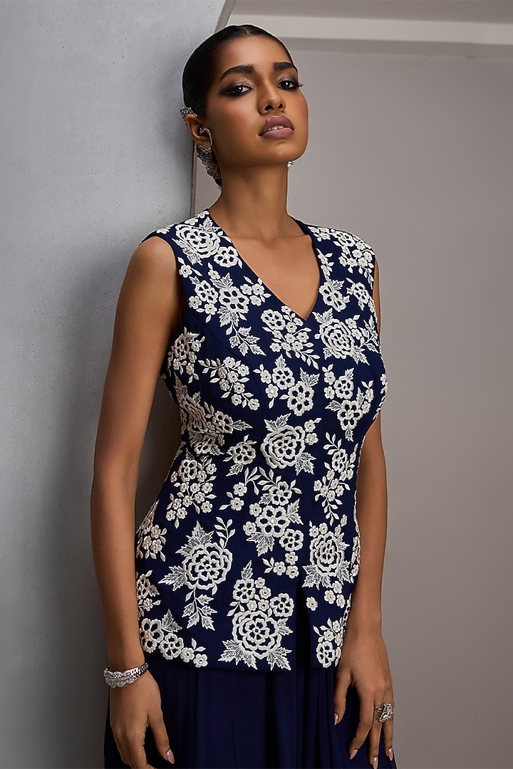 Navy Georgette Flared Party Wear Sharara Set by Maisolos at Pernia's Pop Up Shop