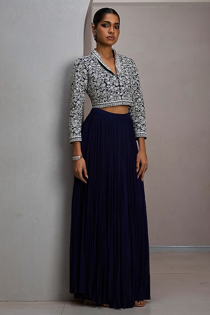Navy Georgette Skirt Set by Maisolos at Pernia's Pop Up Shop