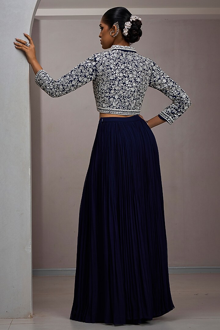 Navy Georgette Skirt Set by Maisolos at Pernia's Pop Up Shop