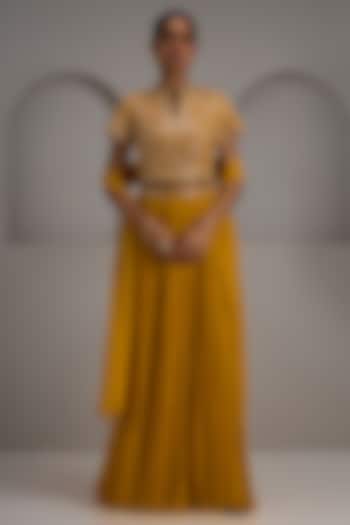 Mustard Georgette Gathered Skirt Set by Maisolos at Pernia's Pop Up Shop