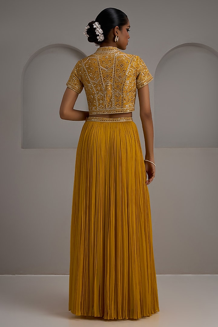 Mustard Georgette Gathered Skirt Set by Maisolos at Pernia's Pop Up Shop