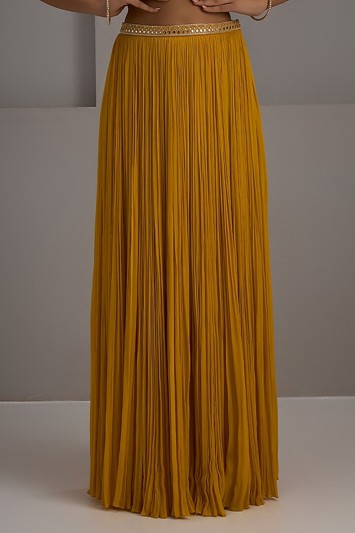 Mustard Georgette Gathered Skirt Set by Maisolos at Pernia's Pop Up Shop
