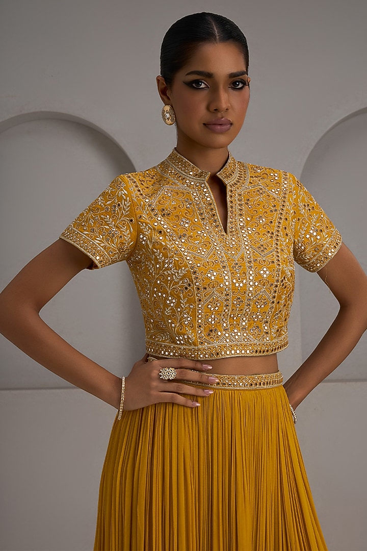 Mustard Georgette Gathered Skirt Set by Maisolos at Pernia's Pop Up Shop