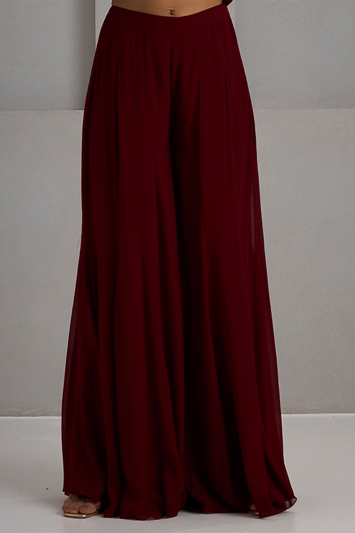 Maroon Raw Silk Hand & Machine Embroidered Jacket Set by Maisolos at Pernia's Pop Up Shop