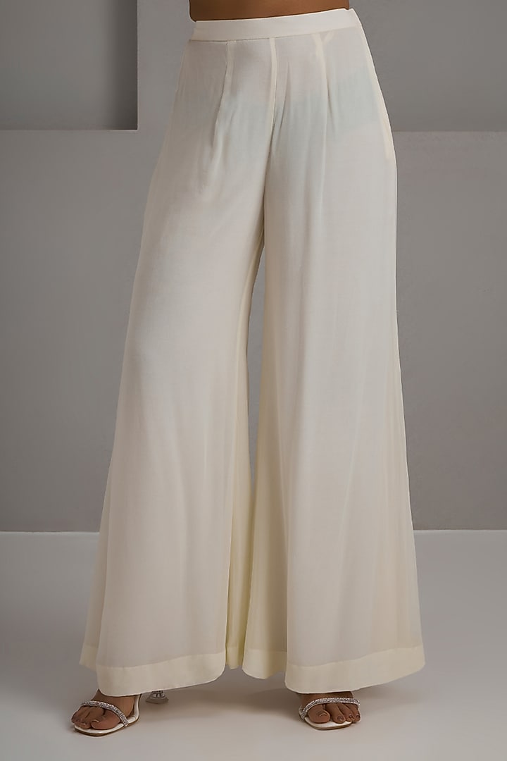 Ivory Raw Silk Hand & Machine Embroidered Tunic Set by Maisolos at Pernia's Pop Up Shop