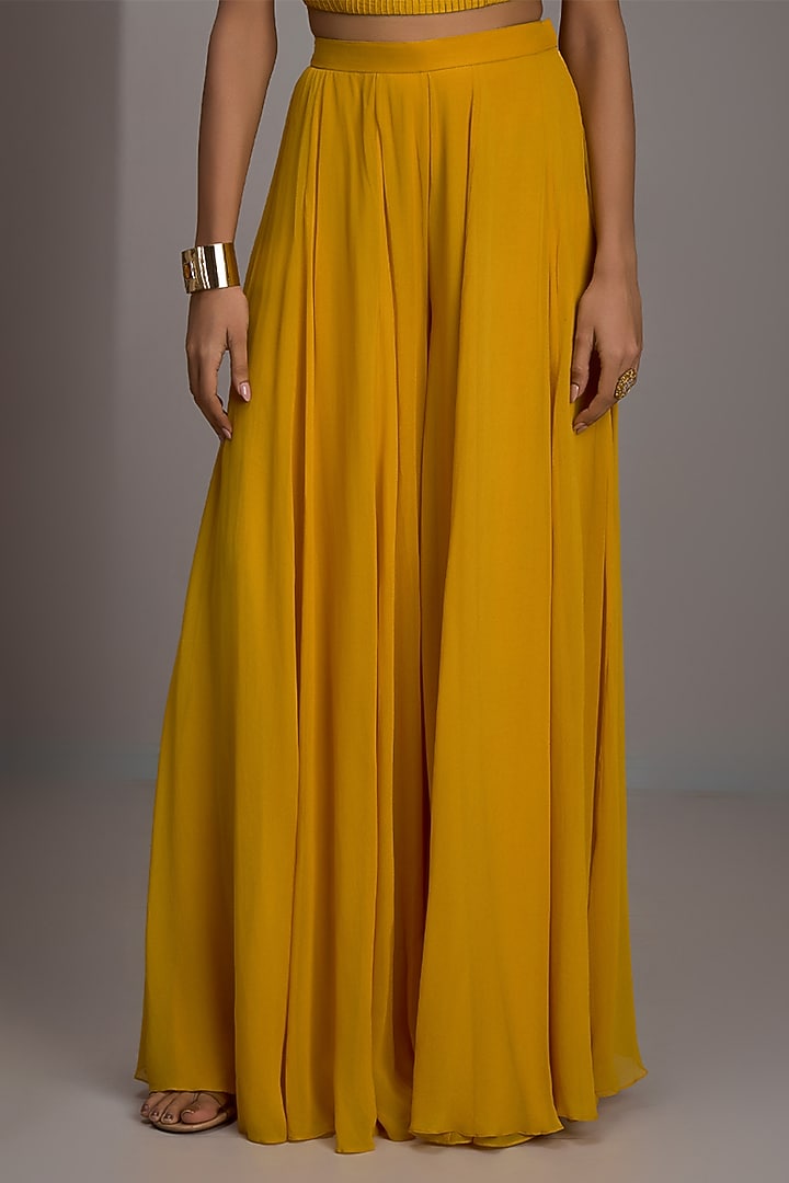 Mustard Raw Silk Hand & Machine Embroidered Jacket Set by Maisolos at Pernia's Pop Up Shop