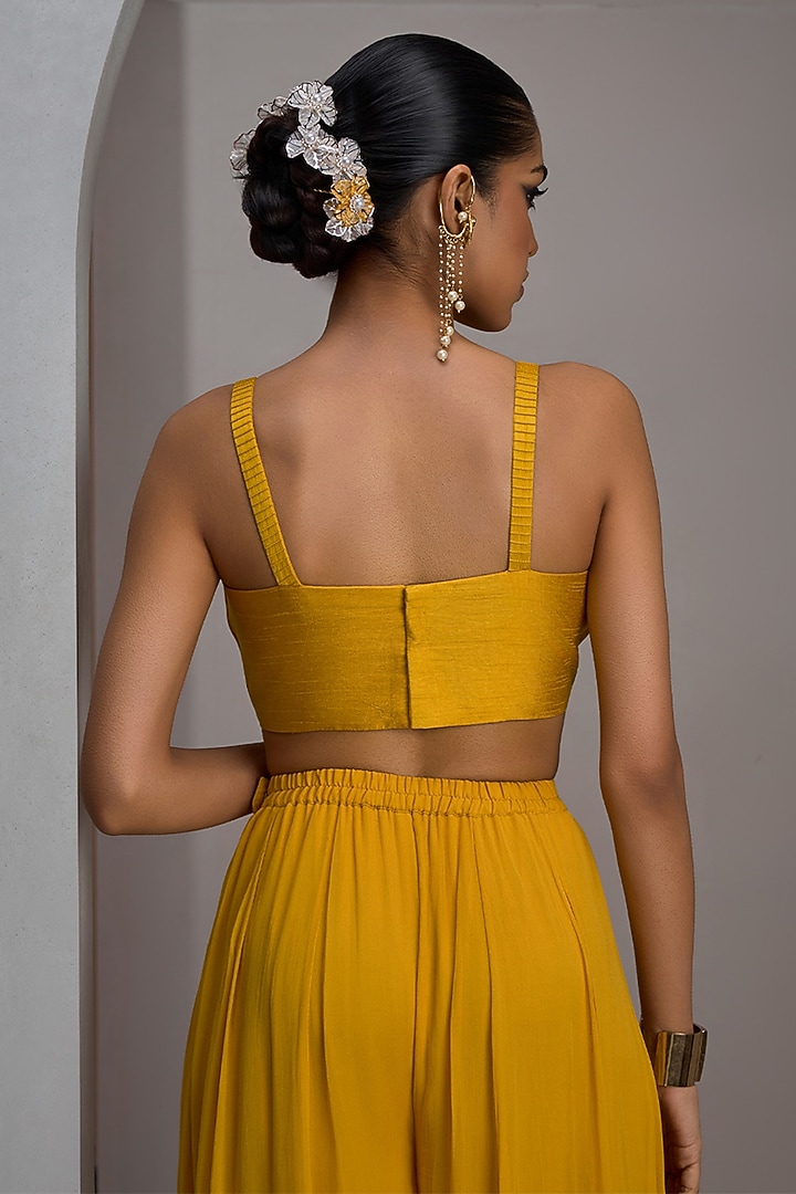 Mustard Raw Silk Hand & Machine Embroidered Jacket Set by Maisolos at Pernia's Pop Up Shop