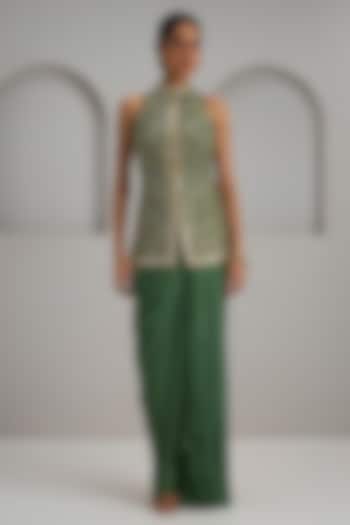 Sage Green Crepe Silk Skirt Set by Maisolos at Pernia's Pop Up Shop