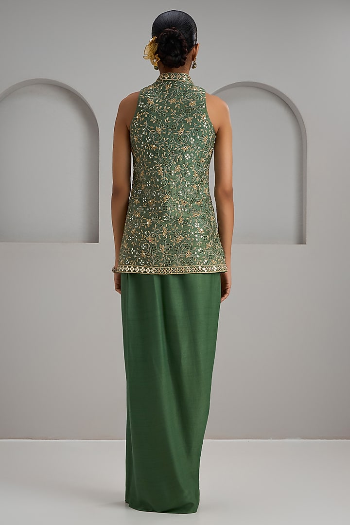 Sage Green Crepe Silk Skirt Set by Maisolos at Pernia's Pop Up Shop