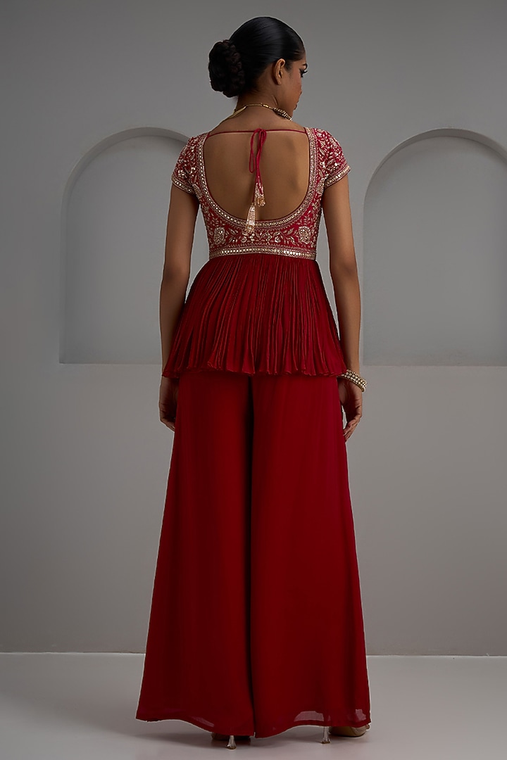 Red Georgette Wedding Sharara Set by Maisolos at Pernia's Pop Up Shop