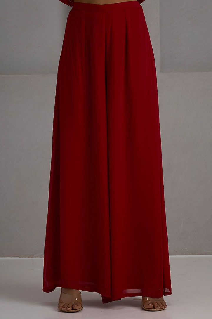 Red Georgette Wedding Sharara Set by Maisolos at Pernia's Pop Up Shop