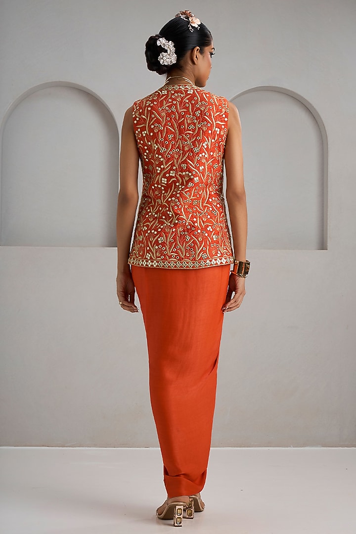 Orange Crepe Silk Skirt Set by Maisolos at Pernia's Pop Up Shop
