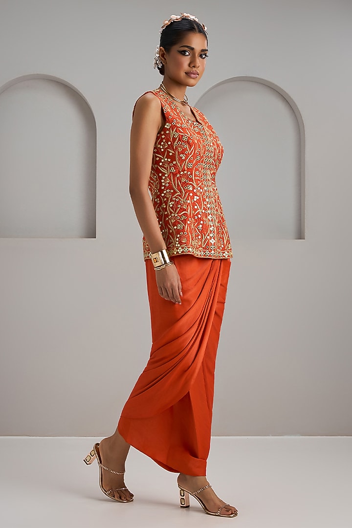 Orange Crepe Silk Skirt Set by Maisolos at Pernia's Pop Up Shop