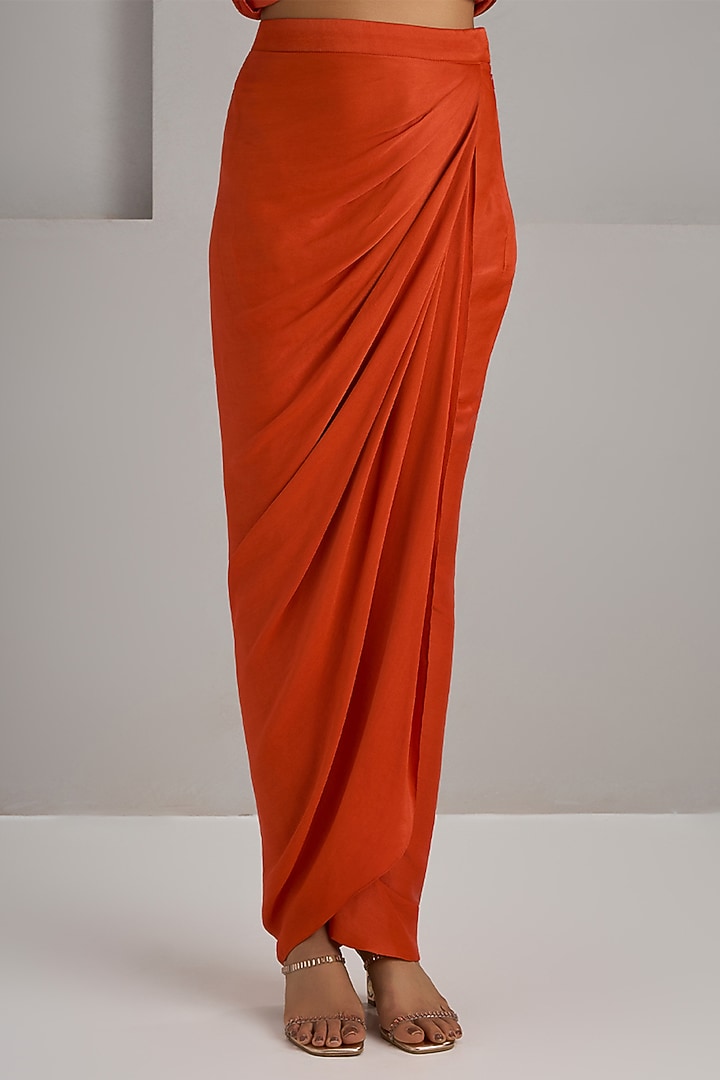 Orange Crepe Silk Skirt Set by Maisolos at Pernia's Pop Up Shop