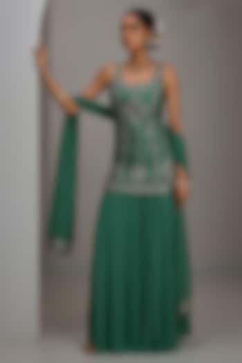 Sage Green Georgette Bridal Sharara Set by Maisolos at Pernia's Pop Up Shop