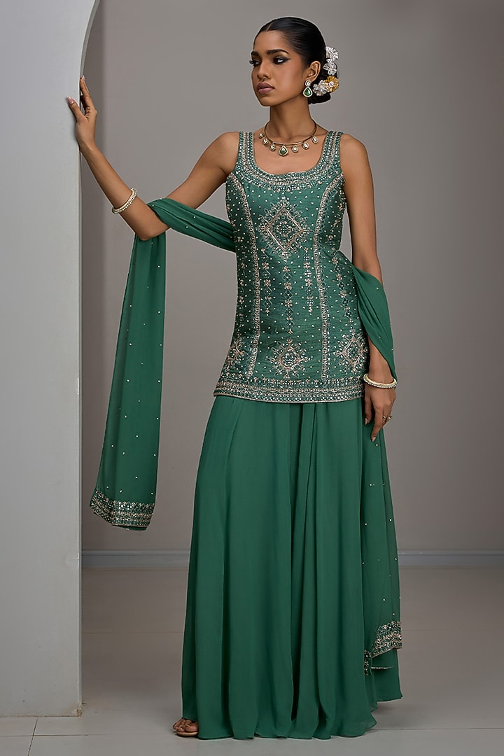 Sage Green Georgette Bridal Sharara Set by Maisolos at Pernia's Pop Up Shop