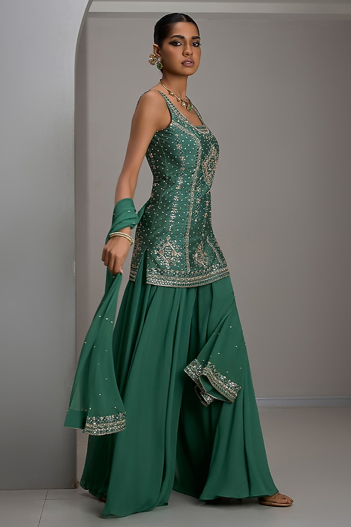 Sage Green Georgette Bridal Sharara Set by Maisolos at Pernia's Pop Up Shop