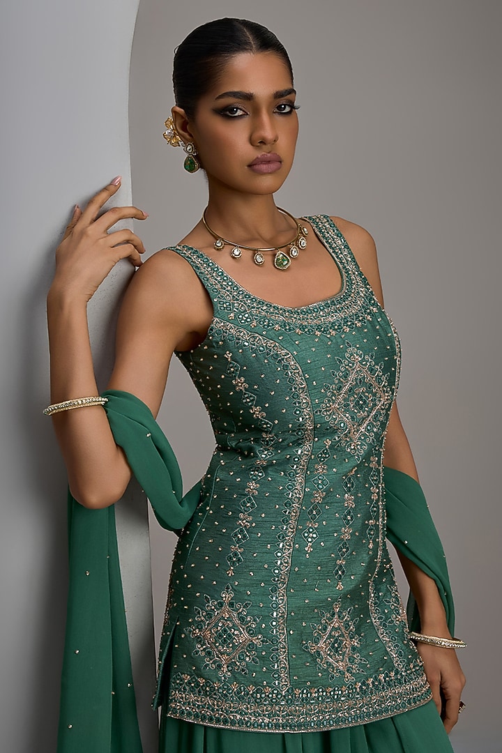 Sage Green Georgette Bridal Sharara Set by Maisolos at Pernia's Pop Up Shop