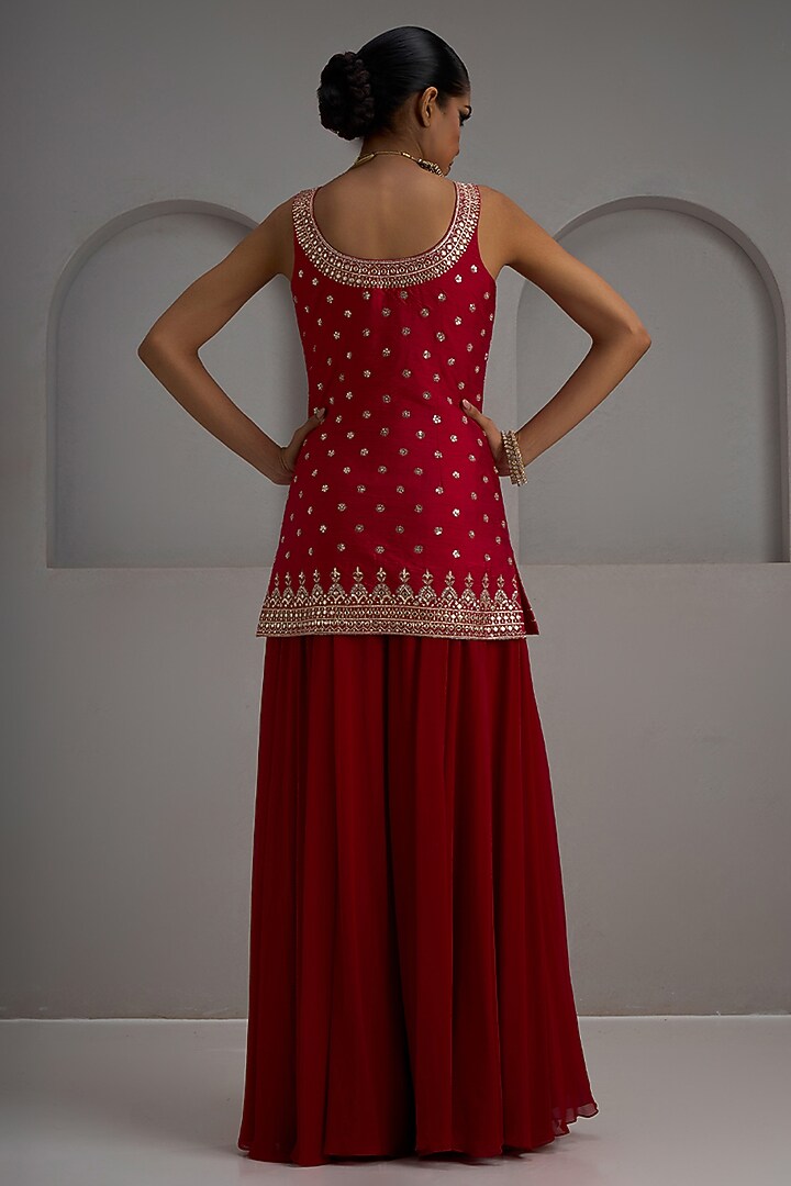 Red Georgette Bridal Sharara Set by Maisolos at Pernia's Pop Up Shop