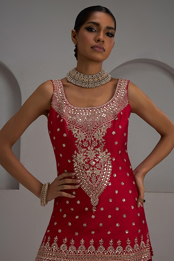 Red Georgette Bridal Sharara Set by Maisolos at Pernia's Pop Up Shop