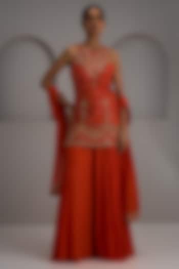 Orange Georgette Wedding Sharara Set by Maisolos at Pernia's Pop Up Shop