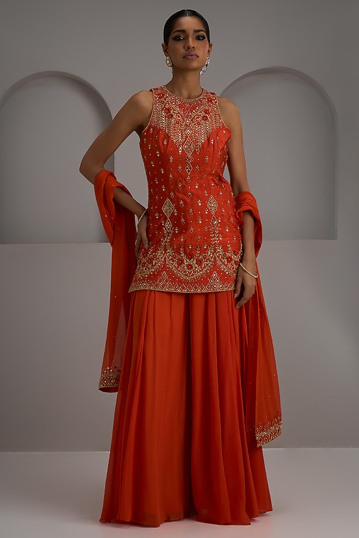 Orange Georgette Wedding Sharara Set by Maisolos at Pernia's Pop Up Shop