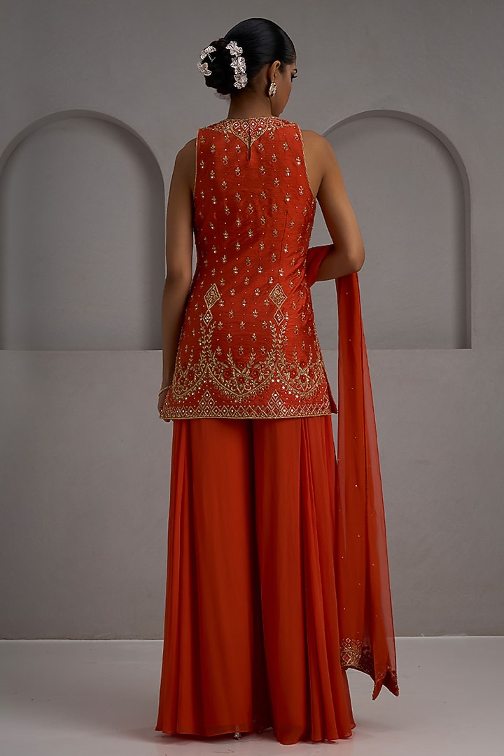 Orange Georgette Wedding Sharara Set by Maisolos at Pernia's Pop Up Shop