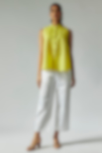 Lime Yellow & White Cotton Linen Co-Ord Set by Maisolos at Pernia's Pop Up Shop