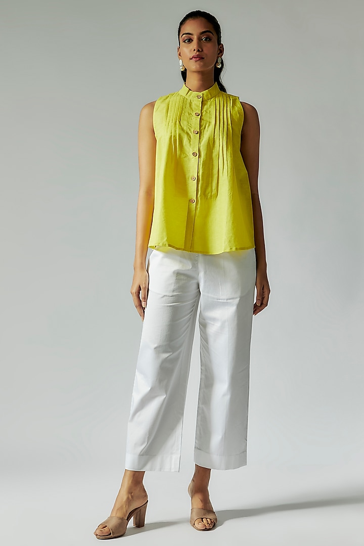 Lime Yellow & White Cotton Linen Co-Ord Set by Maisolos at Pernia's Pop Up Shop