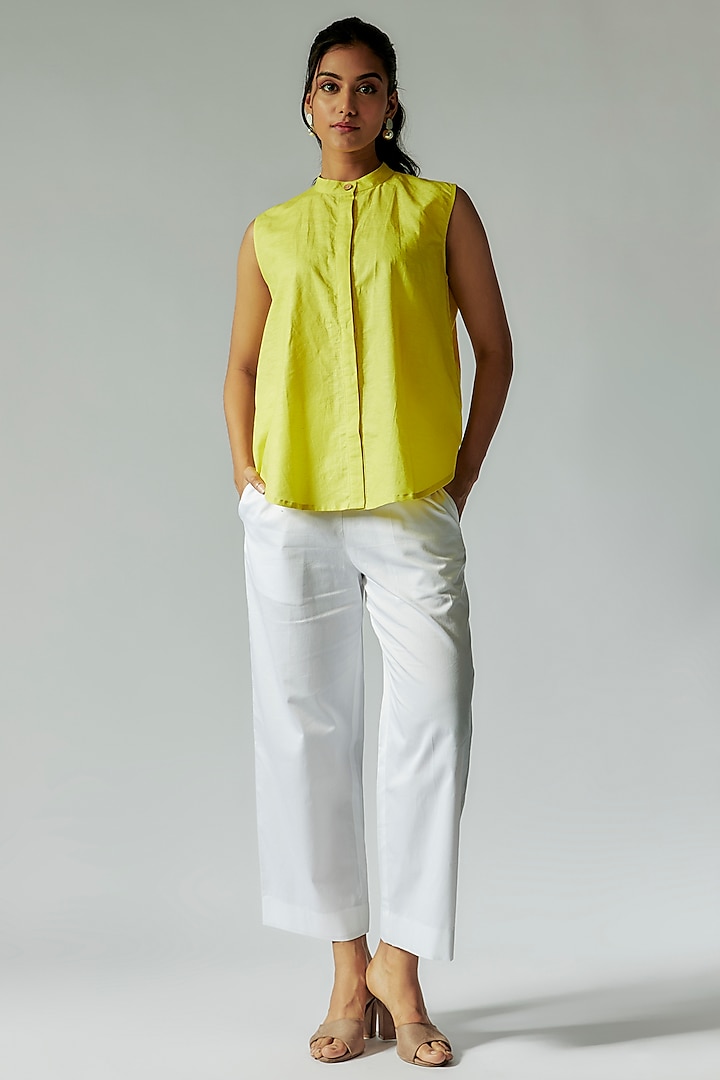 Lime Yellow & White Cotton Linen Co-Ord Set by Maisolos at Pernia's Pop Up Shop