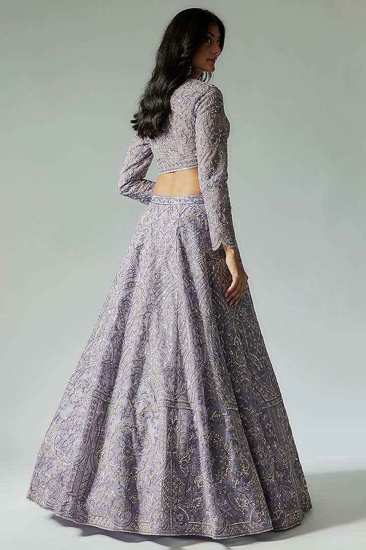 Lilac Net Hand Embroidered Bridal Lehenga Set by Maisolos at Pernia's Pop Up Shop