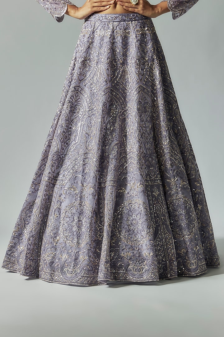 Lilac Net Hand Embroidered Bridal Lehenga Set by Maisolos at Pernia's Pop Up Shop