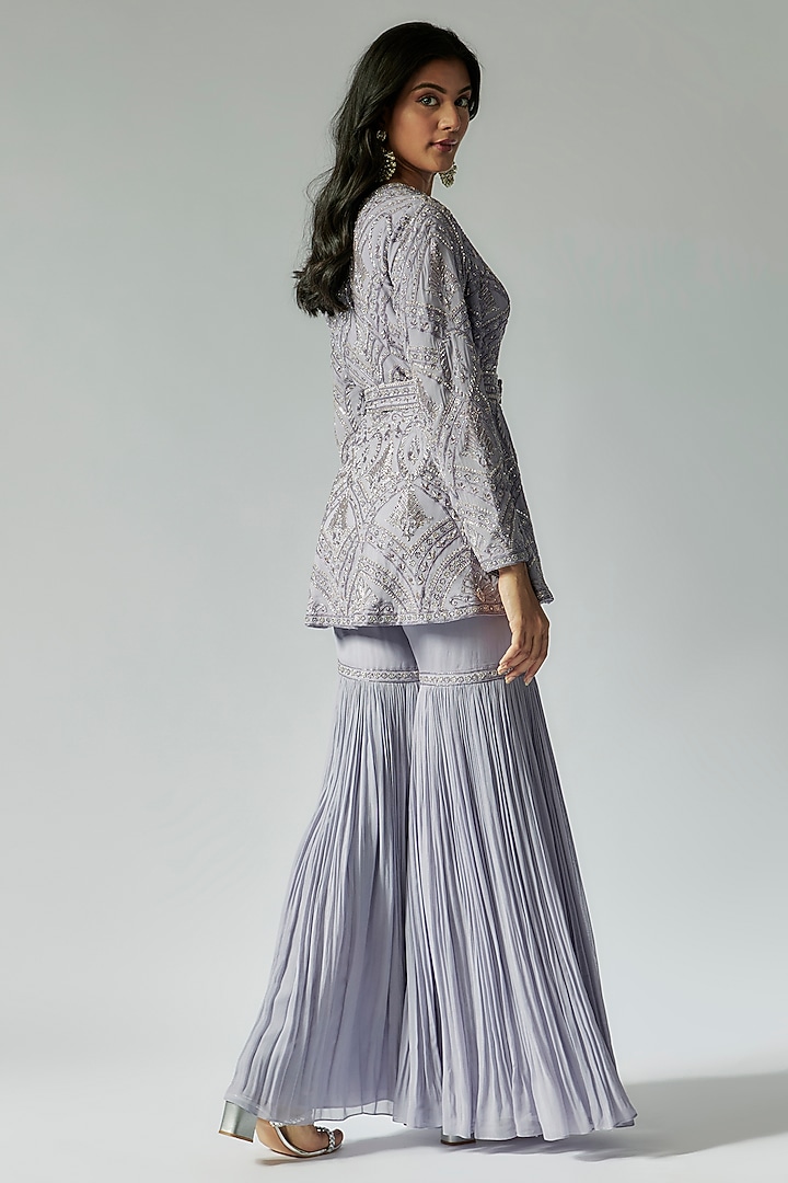 Lilac Georgette & Net Bridal Sharara Set by Maisolos at Pernia's Pop Up Shop