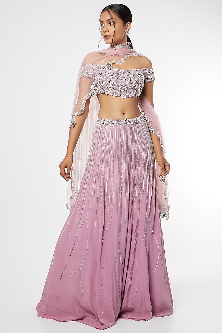 Purple Zardosi Embroidered Lehenga Set by Maiti Shahani