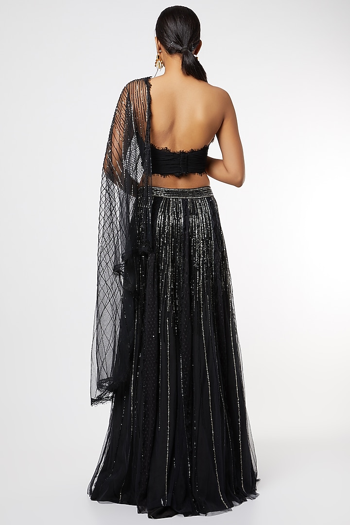 Black Sequins Embroidered Wedding Lehenga Set by Maiti Shahani at Pernia's Pop Up Shop