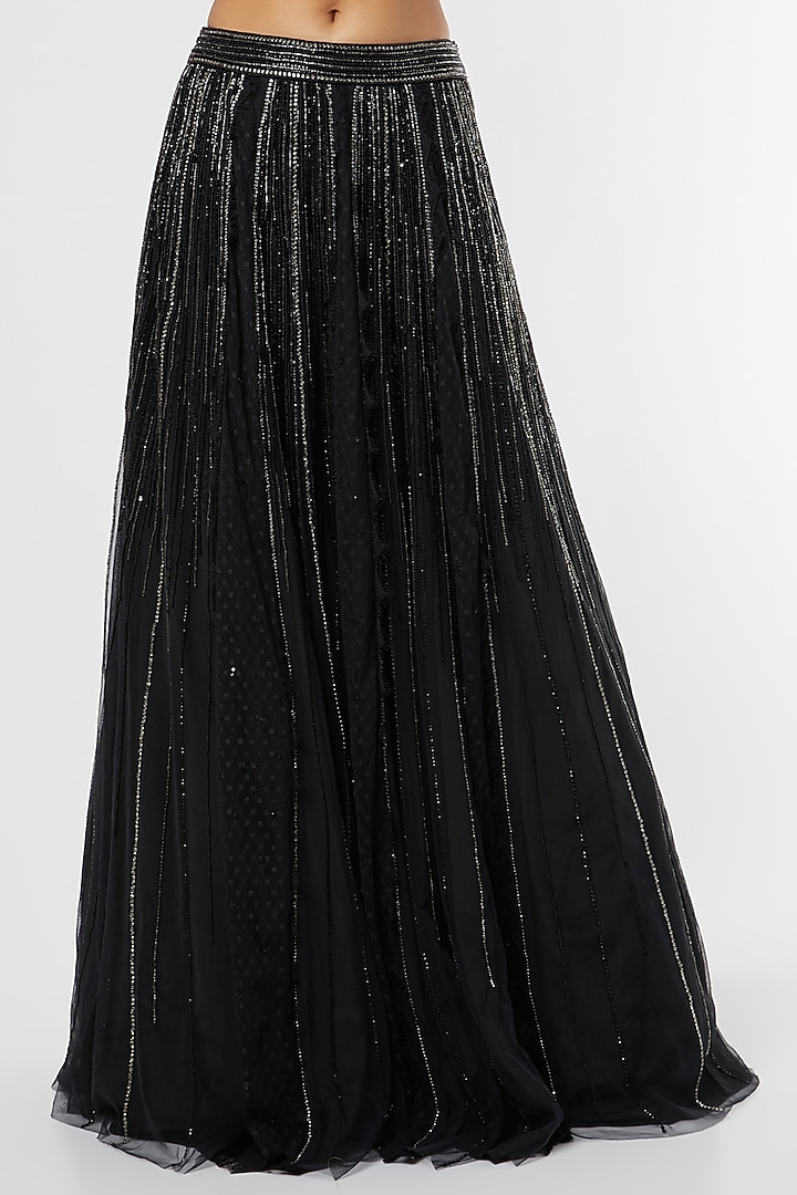 Black Sequins Embroidered Wedding Lehenga Set by Maiti Shahani at Pernia's Pop Up Shop