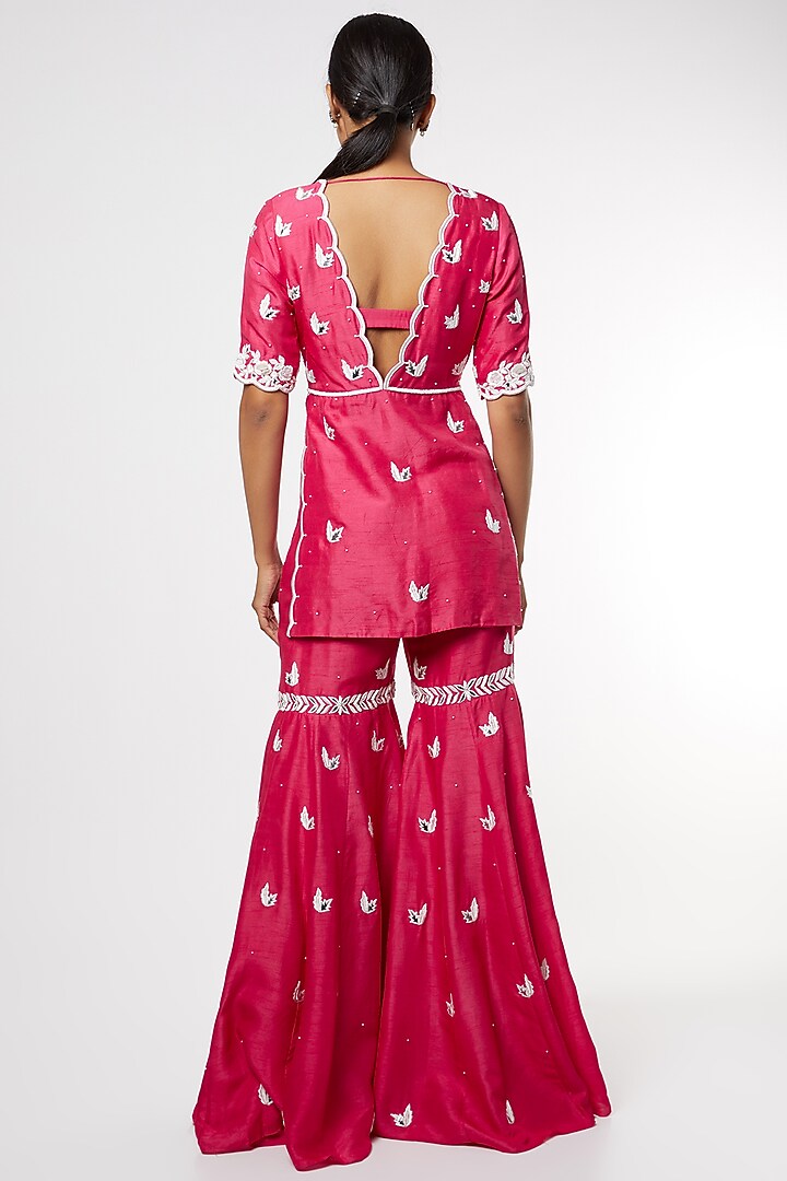 Fuchsia Embroidered Wedding Sharara Set by Maiti Shahani at Pernia's Pop Up Shop